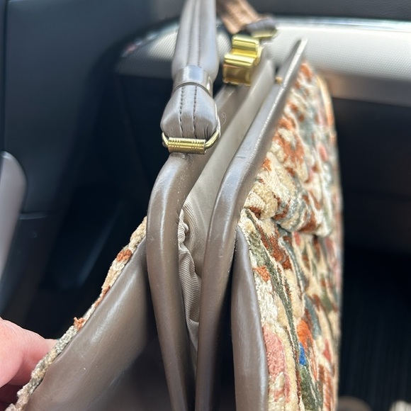 Graceline vintage chenille bag fall colors leather handle fully lined kiss lock - Picture 11 of 17